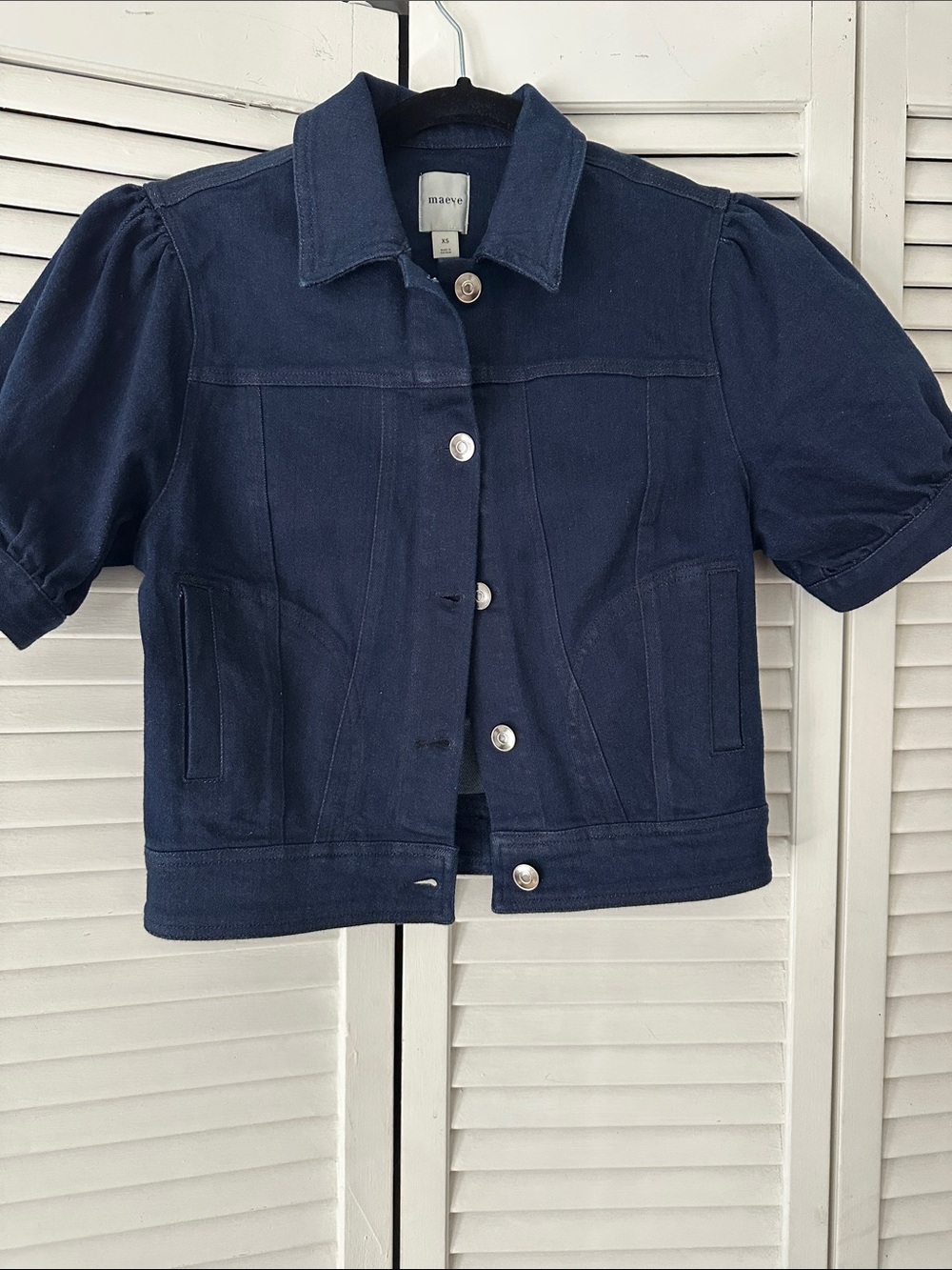 Maeve Dame Puff-Sleeve Denim Jacket